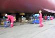 Installation of jacks and transducers during weighing of ship